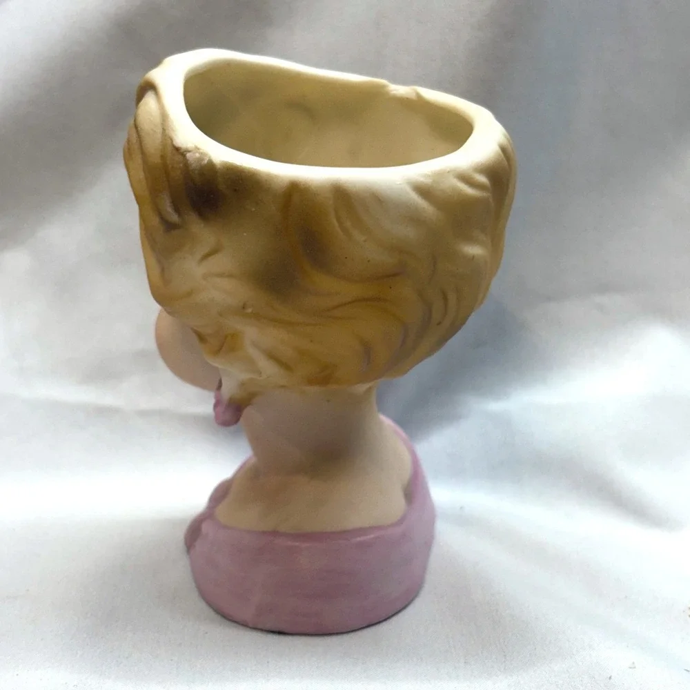 Karen Carson Lady Head Bust Candle Pink Gold Vintage Good Handcrafted Ceramic